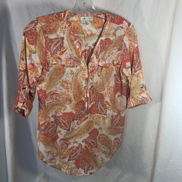 Pastel Paisley Roll-Sleeve top - Picture 1 of 6